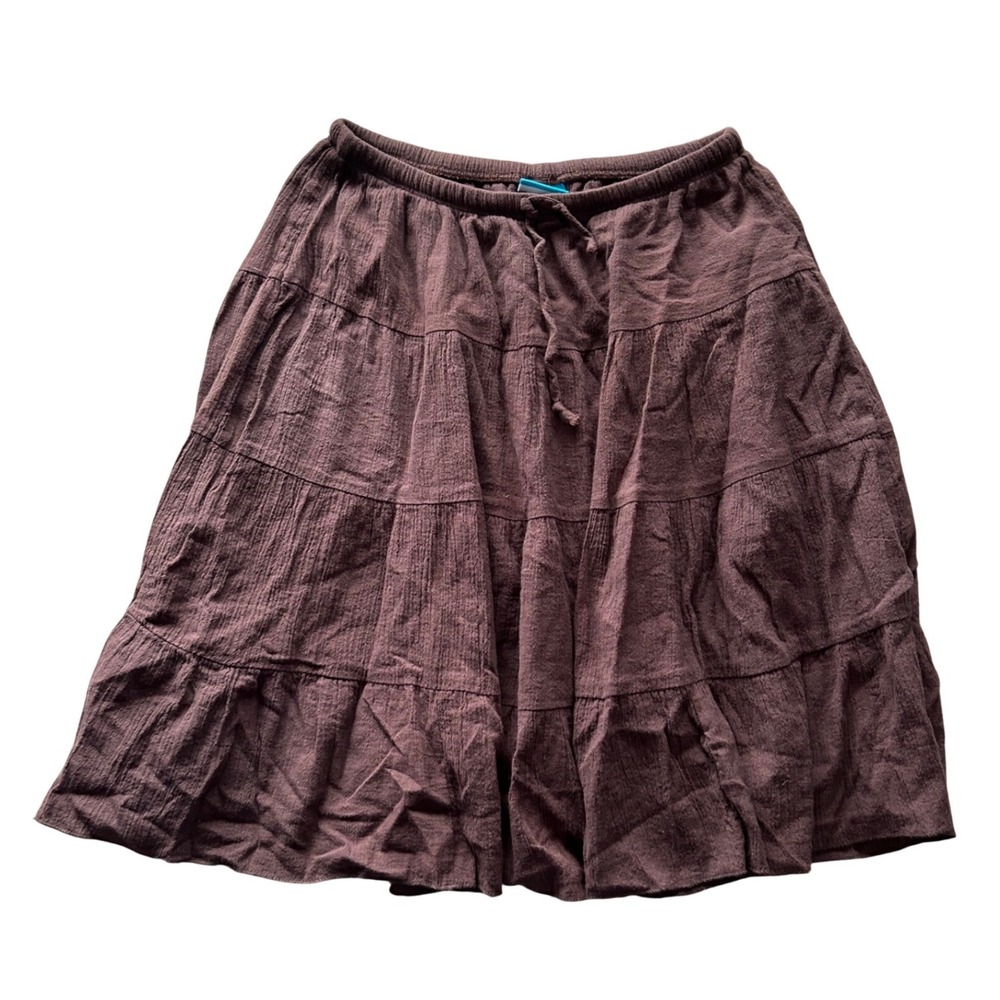 Y2K VTG Womens Brown Tiered Gauze Mini Skirt Elastic Waist Fairy Flowy Large